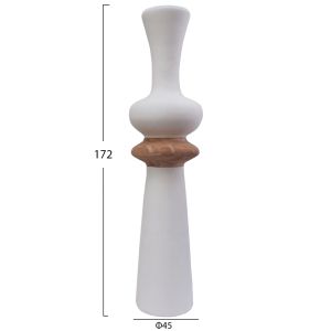 Decorative floor vase Nebula Hm4660.02l fiber cement in white color - teak wood Φ45x172hcm.