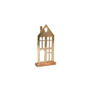 Декоративна фигура Home върху дървена основа злато, размери 18x5x35см