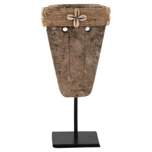 Декоративна фигура лице от камък Paras в черен метален стояч, 7x10x7x21cm Hm4315