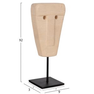 Декоративна фигура лице от камък Paras в черен метален стояч, 9x3x22cm Hm4312