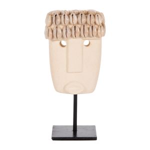 Декоративна фигура лице от камък Paras в черен метален стояч, 9x6x19cm Hm4313