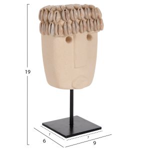 Декоративна фигура лице от камък Paras в черен метален стояч, 9x6x19cm Hm4313