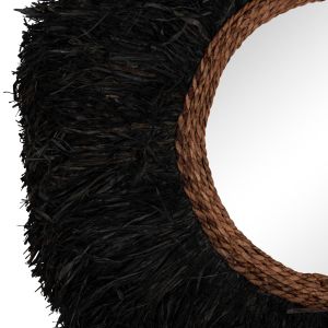 Decorative round wall mirror Brenno Hm4713 banana fiber in black φ80cm.