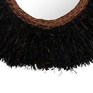 Decorative round wall mirror Brenno Hm4713 banana fiber in black φ80cm.