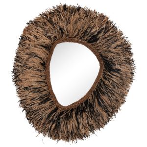 Decorative wall mirror Gresso Hm4712 banana fiber in natural color - black 90x100cm.