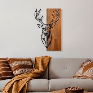 Deera wall decoration pine wood in natural color and black metal 33x3x58cm