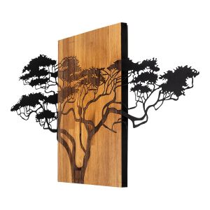 Wall decoration Efren pine wood in natural color and black metal 144x3x70cm