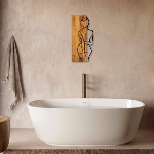 Wall decoration Kelesipo pine wood in natural color and black metal 27x3x58cm
