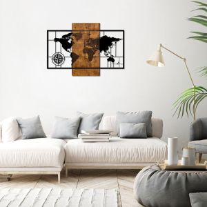 Merzo wall decoration made of natural pine wood and black metal 58x3x85cm