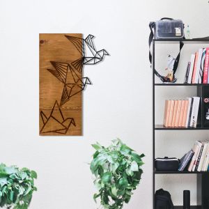 Wall decoration Perdon pine wood in natural color and black metal 30x3x60cm
