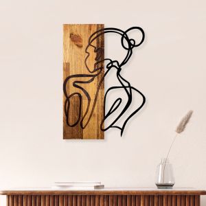 Womanel wall decoration made of natural pine wood and black metal 35x3x50cm