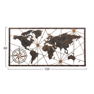 Декорация за стена карта на света Hm4656 бронз метал 120x0,1x60hcm.