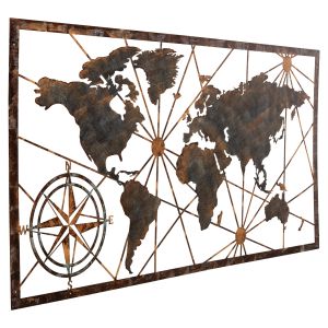 Декорация за стена карта на света Hm4656 бронз метал 120x0,1x60hcm.
