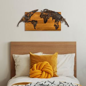 Mable pine wood wall decoration in natural color and black metal 83x3x38cm