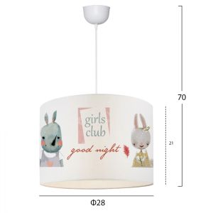 Children's fabric ceiling lamp Hm7574.01 white with girls Club scarf D28x70ycm
