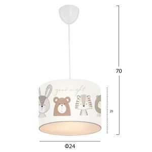 Children's chandelier with fabric cover, white with cute animal figures, D24x70cm Fb97576,01