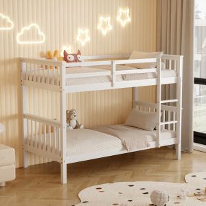 Детско двойно легло от борова дървесина в бяло-за матраци 190x90cm Hm682,03