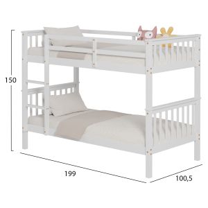 Детско двойно легло от борова дървесина в бяло-за матраци 190x90cm Hm682,03