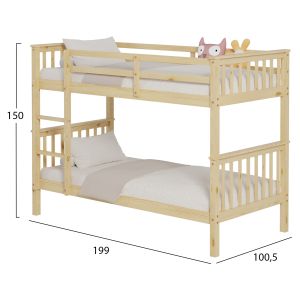 Children's double bed made of pine wood in natural color - for mattresses 190x90cm Hm682,01