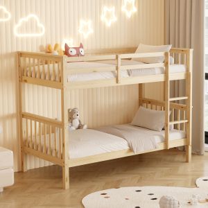 Children's double bed made of pine wood in natural color - for mattresses 190x90cm Hm682,01