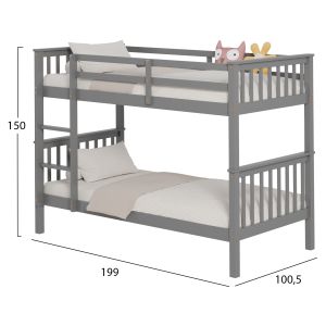Детско двойно легло от борова дървесина в сиво-за матраци 190x90cm Hm682,05