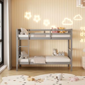 Детско двойно легло от борова дървесина в сиво-за матраци 190x90cm Hm682,05