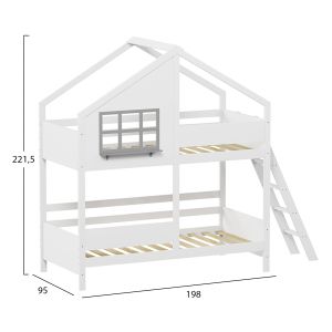 Детско двуетажно легло Combo Hm707.03 борово дърво масив в бяло- 200x90см.