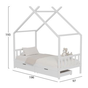 Children's bed Klarice Montessori-2 drawers solid pine in white- 190x90cm Hm680,03