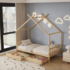 Children's bed Klarice Montessori-2 drawers-natural solid pine-190x90cm Hm680,01