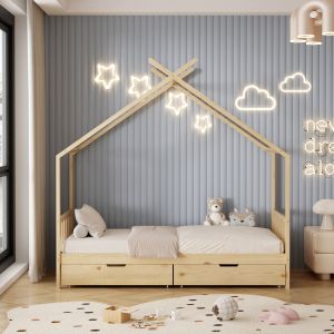 Children's bed Klarice Montessori-2 drawers-natural solid pine-190x90cm Hm680,01