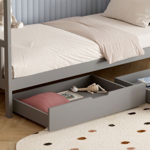 Children's bed Klarice Montessori-2 drawers-solid pine in gray-190x90cmhm680,03