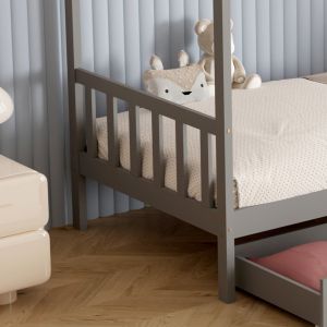 Children's bed Klarice Montessori-2 drawers-solid pine in gray-190x90cmhm680,03