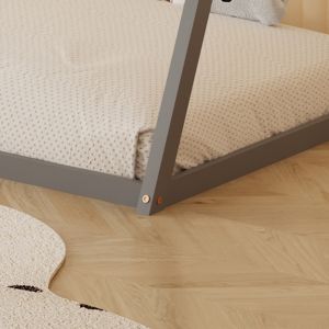 Children's bed Munk Hm681,05 t, Montessori solid pine wood in gray - 190x90cm