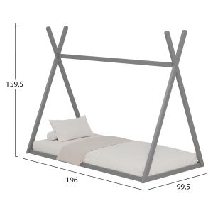 Children's bed Munk Hm681,05 t, Montessori solid pine wood in gray - 190x90cm