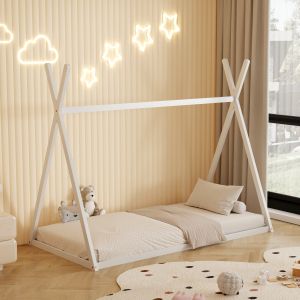 Children's bed Munk Montessori pine solid wood in white for mattress 190x90cm Hm681,03