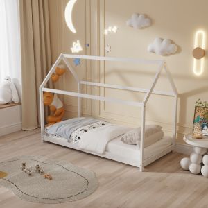 Children's bed Pepe Hm678,03 t, Montessori solid pine wood in white - 140x70cm