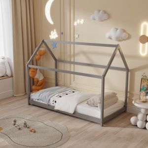 Детско легло Pepe Hm678,05 T,монтесори масив борово дърво в сиво- 140x70cm