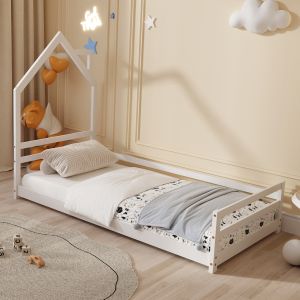 Children's bed house Hm676,03 T, Montessori solid pine in white - 190x90cm