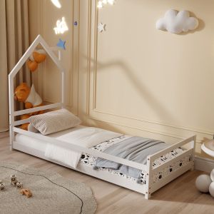 Children's bed house Hm676,03 T, Montessori solid pine in white - 190x90cm