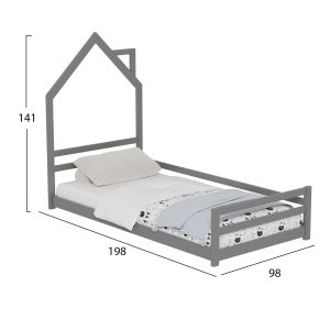 Children's bed Montessori house pine solid in gray - 190x90cm Hm676.05