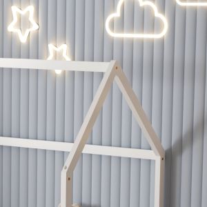 Children's bed with fence Phyllis Hm679,03 T, Montessori solid pine wood in white - 190x90cm