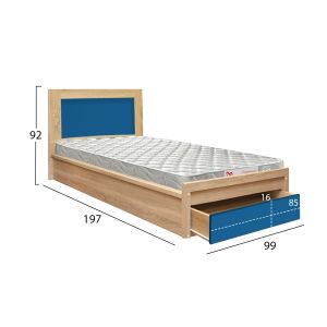 Children's bed with play drawer Hm21326 melamine in sonama/blue color - with mattress 90x190cm