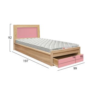 Children's bed with play drawer Hm21326.01 melamine in sonama/pink color - with mattress 90x190cm