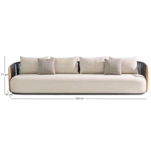 Диван 4-месен Augustus Sm6459.01 сив алуминий и въже - бежов олефин 330x91x71h
