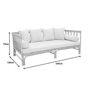 Sofa Alessa natural rattan-white fabric with pillows 200x100x76cm