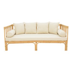 Sofa Alessa natural rattan-white fabric with pillows 200x100x76cm