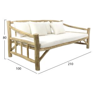 Диван Hm9339 масивно дърво тик и платнена дамаска екрю 210x100x80h