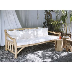 Диван Hm9339 масивно дърво тик и платнена дамаска екрю 210x100x80h