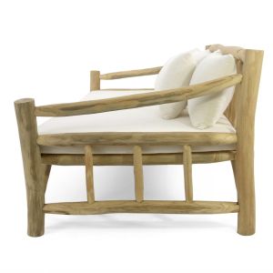 Диван Hm9339 масивно дърво тик и платнена дамаска екрю 210x100x80h