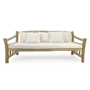 Диван Hm9339 масивно дърво тик и платнена дамаска екрю 210x100x80h